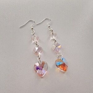 Pink clear heart earrings